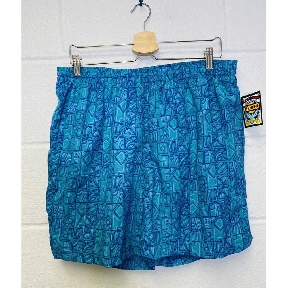 vtg 90s G2000 swim trunks suit‎ XL Abstrac print vaporwave surfer aesthetic Blue